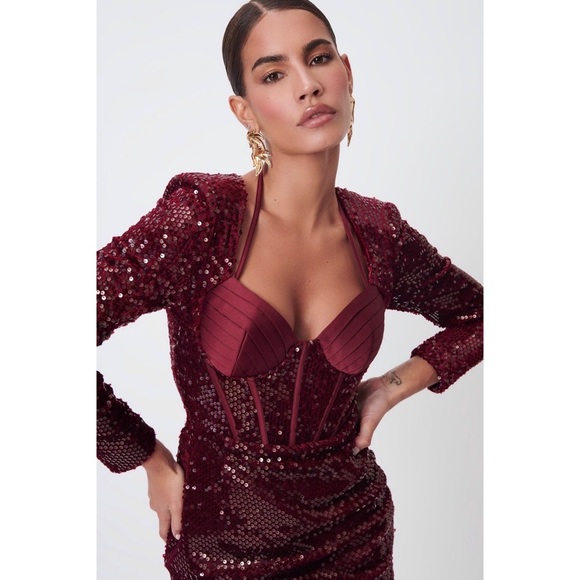 NWT LAVISH ALICE Velvet Sequin Pleated Satin Sweetheart Neck Corset Mini Dress 8 - Picture 2 of 10